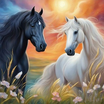 Norimpex - Puzzle Diamant painting: White and black horse 30x40cm - 1 - 39 piese