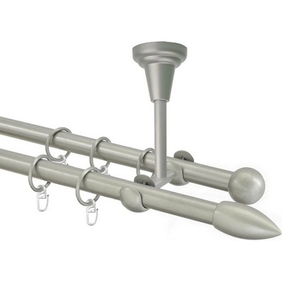 OK-GarnýžeCZ Garnýž kovová dvouřadá 16mm Špice stříbrná mat 110 cm do stěny / kroužky s žabkou