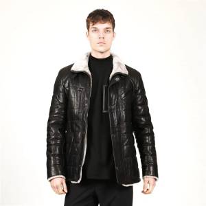 Jacket Club Dericlub Мъжко палто от естетвена кожа с подплата от каракул e2012 - Черно #366173 (366173_Черно)