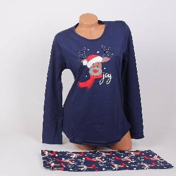 Image 1 of Дамска коледна пижама в тъмносин цвят с елен