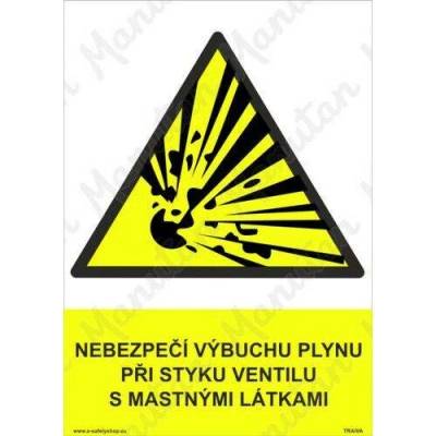 Nebezpečí výbuchu plynu při styku ventilu s mastnými látkami, plast 210 x 297 x 2 mm A4