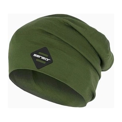 Sensor merino čepice Active logo safari green