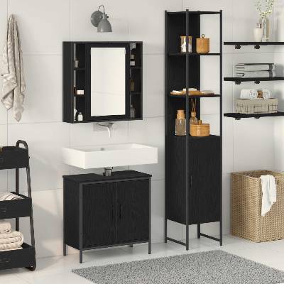 vidaXL Модулни единици за баня с рафт 3 pcs Черно Инженерно дърво (3334385)