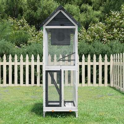 vidaXL Ptačí voliéra šedá 60 × 58,5 × 160 cm masivní borové dřevo 9799.172256