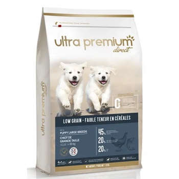 Ultra Premium Direct Puppy large breeds - суха храна за подрастващи кученца от едри породи, с ниско съдържание на зърно, 45% месо и месни съставки, пилешко месо, 12 кг, Франция LG1202