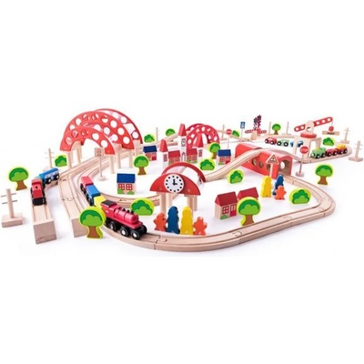 Woodyland Градско оживление - комплект дървени влакчета с релси и аксесоари - Woody