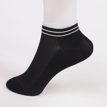 Image 1 of Дамски черни чорапи с две бели ленти и дантела