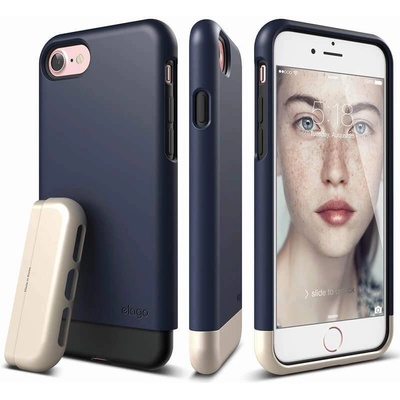 elago S7 Glide Case + HD Clear Film - поликарбонатов кейс и HD покритие за iPhone SE (2020), iPhone 8, iPhone 7 (тъмносин-златист)