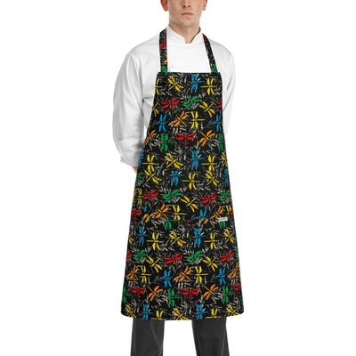 zástěra EGOchef ke krku s kapsou vzor vážky E-6103159A