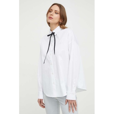 GUESS Риза Guess NICLA дамска в бяло със свободна кройка с класическа яка W4RH51 WD2M1 (W4RH51.WD2M1)