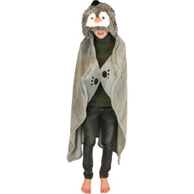 Cozy Noxxiez BL813 Tučnák hřejivá deka s kapucí se zvířátkem a tlapkovými kapsami – Zboží Dáma