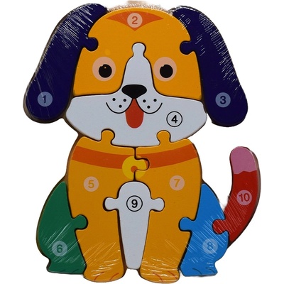 B-MAX Дървен пъзел B-MAX - Животни, с номера, 10 части, 22 х 18 cm, асортимент (925359)