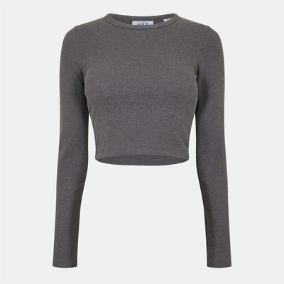 JJXX Къса блуза JJXX Women's Feline Long-Sleeve Crop Top - Grey Melange