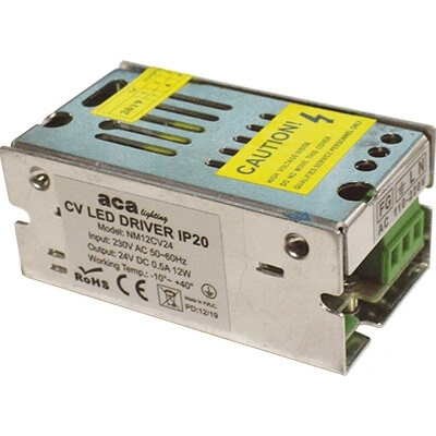 ACA Lighting LED napájací zdroj 230V AC ->24V DC/12W/0,5A/IP20