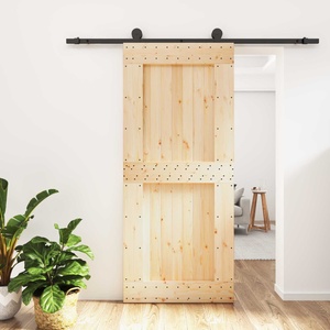 vidaXL Преплъзваща се врата Естествено и черно 90 x 210 cm (3444995)