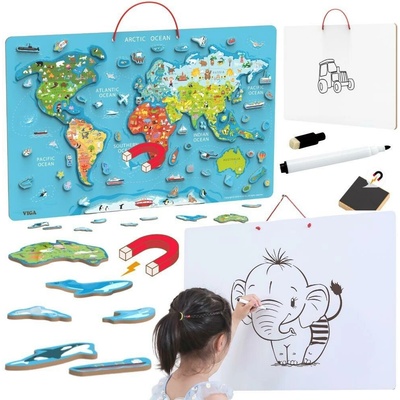 Lamps dřevěná mapa světa s tabulí