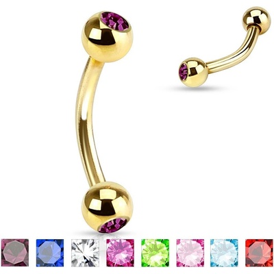 Šperky4U pozlacený piercing do obočí s kamínky OB01088-P