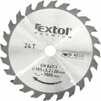 EXTOL PREMIUM pilový kotouč s SK plátky, 185x2,2x20mm, 24T, šířka SK plátků 3,2mm