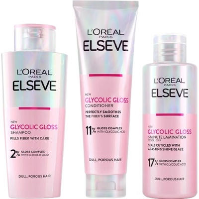 L'Oréal L'Oréal Elseve Комплект Glycolic Gloss - Балсам, Шампоан и Ламинираща грижа, 150 + 2 x 200 ml