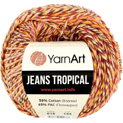 YarnArt Jeans Tropical 613 červeno žltá