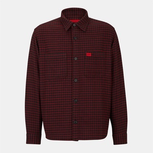 Hugo Карирана риза Hugo Men's Oversized Checked Flannel Cotton Long Sleeve Overshirt - Open Pink 693