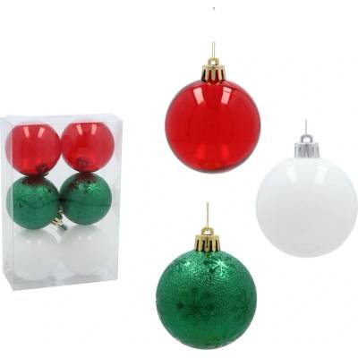 Pro-Tech shop Sada 6 nerozbitných vianočných gúľ 6cm červené/zelené/biele 69880