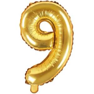 Party Deco Фолиев Балон Цифра, Златно, 35см - 9 (fb10m-9-019)
