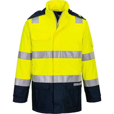 Portwest Bizflame Rain+ HiVis Light Arc bunda FR605 žltá/námornícka modrá