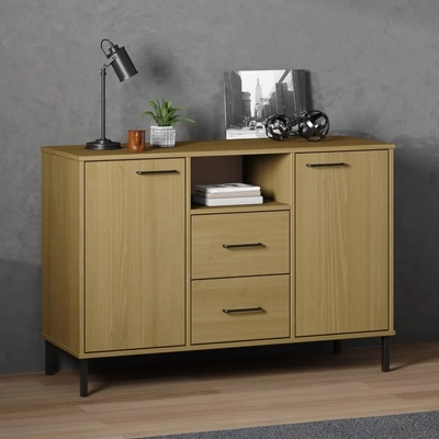 vidaXL Бюфет с метални крака кафява 113x40x77 см масивно дърво OSLO (351018)