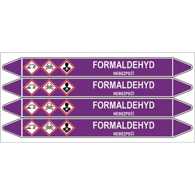 Značení potrubí, formaldehyd, 4 ks, 250 × 26 mm PZ 007175