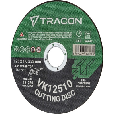 Tracon rezný kotúč 125 x 1,0 x 22 mm VK12510