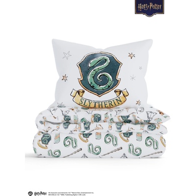 MKLozkoviny.sk Obliečky mikroplyš Harry Potter Slizolin biele 140x200 70x90
