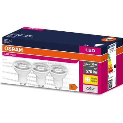 Osram 3PAK LED žiarovka GU10 6,9W 80W 575lm 3000K Warm 36° Value