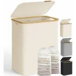 Songmics Laundry Basket with Lid, Laundry Hamper with 2 Compartments, 130L, Removable Laundry Bag, Oxford Fabric, Bamboo Handles, Foldable, 52 x 38.5 x 70.5 cm, Cream White LCB513W01 - LCB513W01V1
