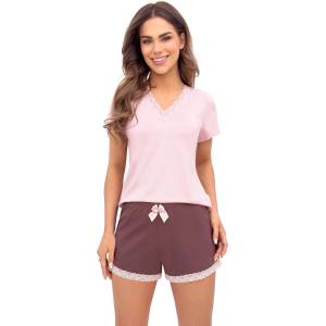 Donna Дамска пижама Piama-Daphne-Short-Rowa-RowyV-65809-Różowy - Червен, размер XL