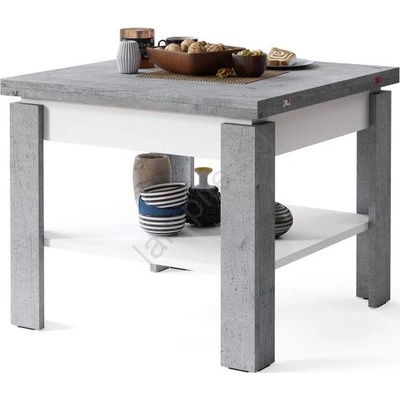 Mazzoni Разтегателна маса lia с рафт, сив бетон/бял, за кафе и хранене (mz0026)