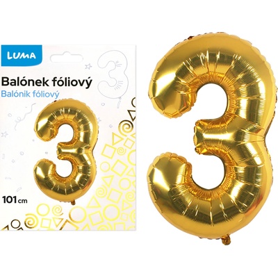 LUMA Balónek foliový č. 3 ZLATÝ 101 cm