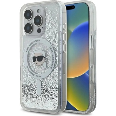 KARL LAGERFELD Калъф Karl Lagerfeld Liquid Glitter Karl Head Magsafe за iPhone 16 Pro - прозрачен (3666339319182)