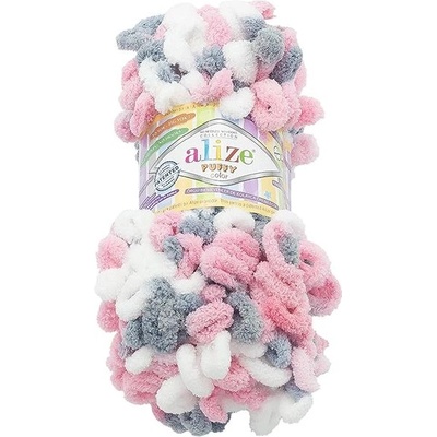 Vlnika Puffy color 100 g, 6370 bílá, šedá, růžová – Zboží Mobilmania