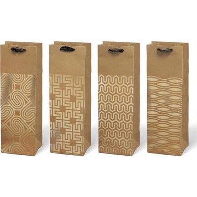 MFP Kraft darčeková taška na fľašu, rozmer 12,5x35x9cm, veľkosť T12, kraft, rôzne motívy