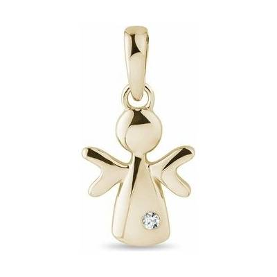 KLENOTA Detský zlatý prívesok anjelik s diamantom P0129203