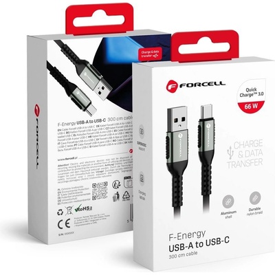 F-ENERGY C256 USB A až Typ C QC3.0 3A 66W, 3m, černý