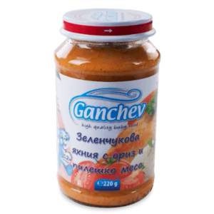 Ганчев пюре Зеленчукова яхния с ориз и пиле 12м+