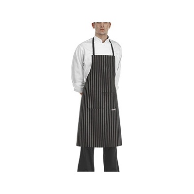 Egochef zástera ku krku široké biele pásy
