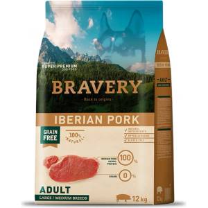 Bravery Iberian Pork Medium & Large Breeds Adult Dog - Пълноценна храна за израснали кучета от средни и едри породи с иберийско свинско 12 кг - zoogard