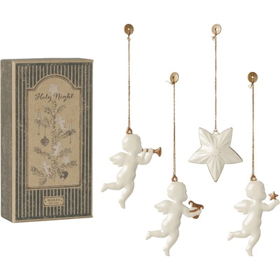 Maileg Vánoční ozdoba Holy Night – set 4 ks, krémová barva, kov