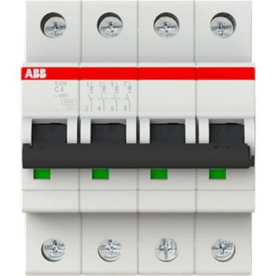 ABB Автоматичен прекъсвач ABB S204-C4 - 4 P, 4 A, 6 kA (2CDS254001R0044)