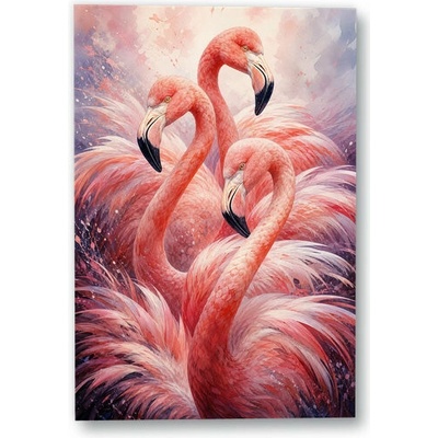Plakát – Tři růžoví plameňáci v peří Bez rámu Ano Bez rámu 90 × 135 cm