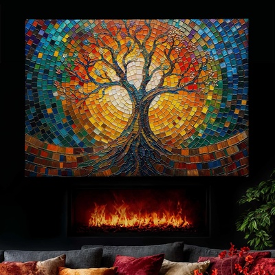 Obraz na plátně - Strom života Mozaika slunečního svitu FeelHappy.cz Rozměr obrazu (Šířka x Výška): 180 x 120 cm