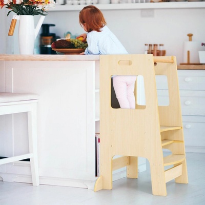 Costway Drevená masívna učiaca veža Montessori s tabuľou